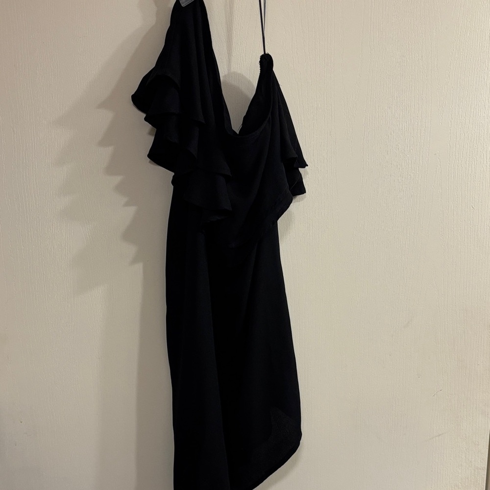 Lulu's Black One Shoulder Ruffle Dress